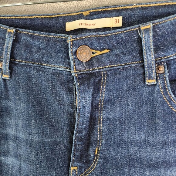 Men's LEVI'S 711 Blue Denim Jeans Skinny Dark Wash Mid Rise Size 31 - Picture 4 of 15